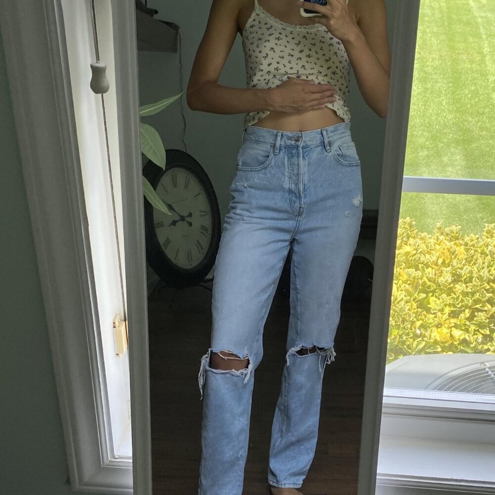 PacSun Eco Stretch Light Indigo Ripped Curve Dad Jeans